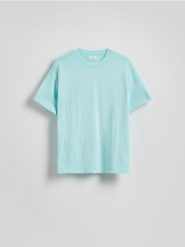T-shirt z efektem sprania - jasnoniebieski. Niebieskie t-shirty damskie Reserved, l, bez wzorów, z bawełny, bez kołnierzyka. W wyprzedaży za 29.99 zł.