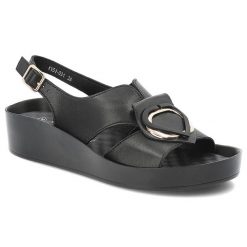 Czarne Sandały S.Barski Eleganckie Obuwie Damskie. Czarne sandały damskie S.BARSKI, bez wzorów, bez obcasa, na koturnie. Za 179.00 zł.