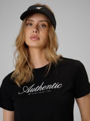 4F T-shirt regular z nadrukiem damski - czarny S. Czarne t-shirty damskie 4f, s, bez wzorów, z bawełny, bez kołnierzyka. Za 59.99 zł.