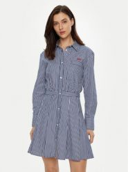 Tommy Jeans Sukienka koszulowa DW0DW20470 Granatowy Regular Fit. Niebieskie sukienki damskie Tommy Jeans, m, bez wzorów, z bawełny, bez kołnierzyka, bez ramiączek, koszulowe. Za 289.99 zł.