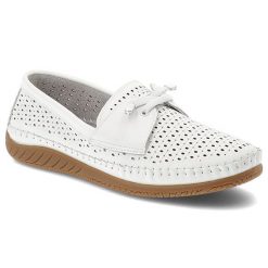 Półbuty damskie Vinceza, cholewka ze skóry naturalnej licowej z perforacją wsuwany fason z ozdobnym wiązaniem, białe, 93217. Białe półbuty damskie VINCEZA, w ażurowe wzory, ze skóry, klasyczne, bez obcasa. Za 159.00 zł.