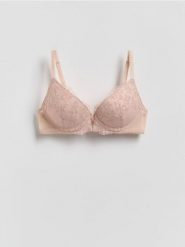 Biustonosz push up z haftem - brudny róż. Czerwone biustonosze Reserved, bez wzorów, z dzianiny. Za 89.99 zł.