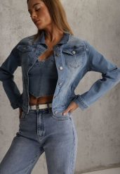 Jasnoniebieska Klasyczna Kurtka Jeansowa z Guzikami Ivonelle. Niebieskie kurtki damskie Renee, l, bez wzorów, z denimu, bez kaptura. Za 149.99 zł.