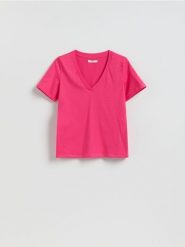 T-shirt regular z dekoltem V - jasnofioletowy. Fioletowe t-shirty damskie Reserved, l, bez wzorów, z bawełny, bez kołnierzyka. Za 35.99 zł.