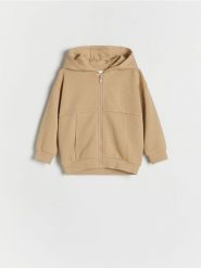 Rozpinana bluza z kapturem - beżowy. Brązowe bluzy i bluzki niemowlęce Reserved, bez wzorów, z bawełny, bez ramiączek, z kapturem. W wyprzedaży za 22.99 zł.
