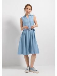 More & More Sukienka w kolorze błękitnym rozmiar: 34. Niebieskie sukienki damskie MORE & MORE, bez wzorów, z tkaniny, bez kołnierzyka, bez ramiączek, midi. Za 136.78 zł.