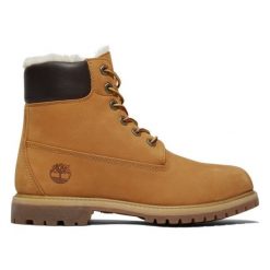 Trapery damskie TIMBERLAND 6 Inch Warm Lined Waterproof Boot. Brązowe trapery damskie Timberland, ze skóry, bez obcasa. Za 589.99 zł.