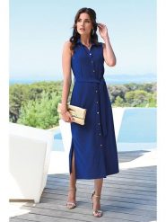 Bleu d'Azur Sukienka "Senza" w kolorze niebieskim rozmiar: 44. Niebieskie sukienki damskie Bleu d'Azur, na co dzień, w ażurowe wzory, klasyczne, bez kołnierzyka, bez ramiączek, midi, proste. Za 152.98 zł.