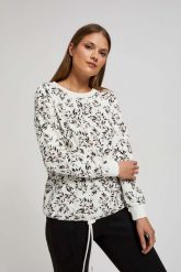 Bluza z wiązaniem w pasie i nadrukiem. Bluzy bez kaptura damskie MOODO, xs, z bawełny. W wyprzedaży za 49.99 zł.