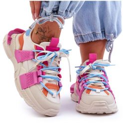 PS1 Damskie Modne Buty Sportowe Sznurowane Beżowo-Różowe Chillout! beżowy. Brązowe buty sportowe na co dzień damskie bez wzorów, ze skóry. Za 240.34 zł.