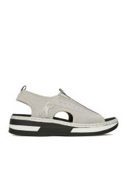 Rieker Sandały CEO-V59B5-90 Szary. Szare sandały damskie Rieker, bez wzorów, z materiału, bez obcasa, na koturnie. Za 319.99 zł.