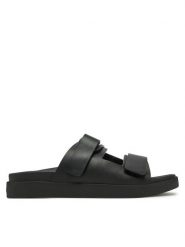 Calvin Klein Sandały Flat Adj Slide Eyelet HW0HW02489 Czarny. Czarne sandały damskie CALVIN KLEIN, bez wzorów, ze skóry, bez obcasa, na płaskiej podeszwie. Za 339.99 zł.