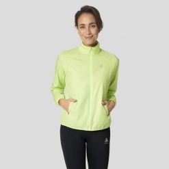 Kurtka techniczna damska ODLO Essential Light Jacket. Żółte kurtki do biegania damskie Odlo, l, bez wzorów, z materiału, bez kaptura. Za 345.21 zł.