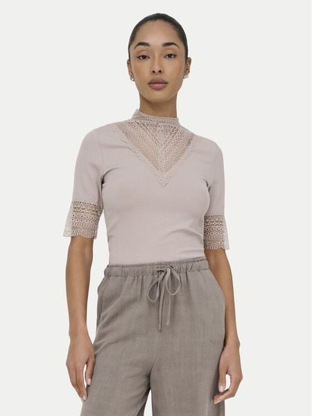 ONLY Bluzka Tilde 15335353 Beżowy Slim Fit. Brązowe bluzki damskie Only, xs, bez wzorów, z wiskozy, bez kołnierzyka, bez ramiączek. Za 101.99 zł.