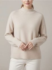 Sweter z półgolfem i długim rękawem z domieszką wełny - beżowy. Brązowe swetry klasyczne damskie Sinsay, l, z wełny, bez kołnierzyka. Za 49.99 zł.