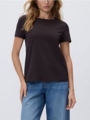 T-shirt z drobnym haftem - ciemnobrązowy. Brązowe t-shirty damskie Reserved, l, bez wzorów, z bawełny, bez kołnierzyka. Za 39.99 zł.