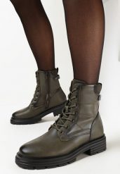 Zielone Botki Workery z Dodatkowym Sznurowaniem Issatta. Zielone botki damskie Born2be, na zimę, klasyczne, bez obcasa, na płaskiej podeszwie, bez zapięcia. Za 109.99 zł.
