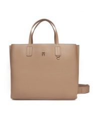 Tommy Hilfiger Torebka Th Distinct Satchel AW0AW17463 Beżowy. Brązowe torebki klasyczne damskie Tommy Hilfiger, bez wzorów, ze skóry, bez dodatków. Za 599.99 zł.