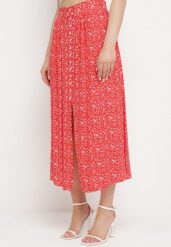Czerwona Spódnica Maxi w Kwiatowy Print z Guziczkami Kasphine. Czerwone spódniczki damskie Born2be, l, bez wzorów, vintage, maxi, rozkloszowane. Za 64.99 zł.