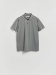 Koszulka polo slim - jasnoszary. Szare koszulki polo męskie Reserved, l, bez wzorów, z dzianiny, bez ramiączek. Za 129.99 zł.