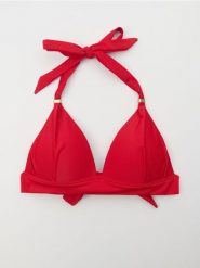 Trójkątna góra od bikini wiązana na szyi i plecach - czerwony. Czerwone bikini damskie Sinsay, bez wzorów. Za 29.99 zł.