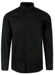 Elegancka Koszula Męska - VICTORIO - Slim - Czarna. Czarne koszule męskie Victorio, m, bez wzorów, z bawełny, bez kołnierzyka, bez ramiączek. Za 145.00 zł.