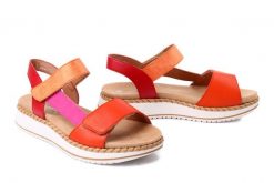 RIEKER REMONTE D3J50-38 orange, sandały damskie. Pomarańczowe sandały damskie Rieker Remonte, bez wzorów, bez obcasa. Za 287.92 zł.