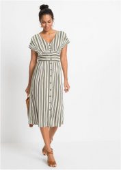 Sukienka z wiskozy pochodzącej ze zrównoważonych źródeł. Zielone sukienki damskie bonprix, na lato, bez wzorów, z wiskozy, bez kołnierzyka, bez ramiączek, plisowane. Za 107.99 zł.