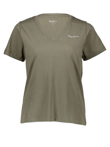 Pepe Jeans Koszulka w kolorze khaki rozmiar: M. Brązowe bluzki damskie Pepe Jeans, m, bez wzorów, z bawełny, bez kołnierzyka. Za 56.66 zł.