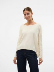 Vero Moda Sweter w kolorze kremowym rozmiar: XL. Brązowe swetry klasyczne damskie Vero Moda, xl, z włókna, bez kołnierzyka. Za 74.46 zł.