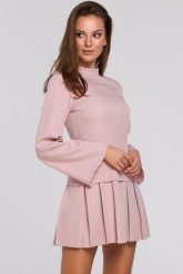 Elegancka sukienka mini z kontrafałdami różowa. Czerwone sukienki damskie Sukienki.shop, l, bez wzorów, eleganckie, bez kołnierzyka, bez ramiączek, mini, rozkloszowane. Za 279.00 zł.