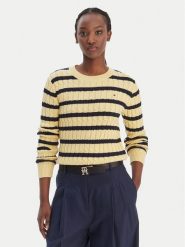 Tommy Hilfiger Sweter WW0WW47644 Żółty Regular Fit. Żółte swetry klasyczne damskie Tommy Hilfiger, xs, z bawełny, bez kołnierzyka. Za 649.99 zł.