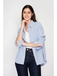 ASSUILI Koszula w kolorze granatowym rozmiar: 36. Niebieskie koszule damskie Assuili, bez wzorów, bez kołnierzyka, bez ramiączek. Za 121.99 zł.