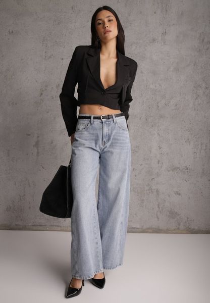 Niebieskie Jeansy Wide Leg z Bawełną i Wiskozą Zdobione Przeszyciami Hariola. Niebieskie jeansy damskie Renee, z podwyższonym stanem. Za 99.99 zł.