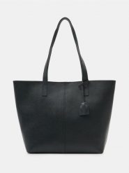 Torba na ramię z naturalnej skóry groszkowej - czarny. Czarne torebki klasyczne damskie Sinsay, bez wzorów, ze skóry, bez dodatków. Za 149.99 zł.