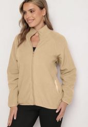 Beżowa Bluza na Suwak o Prostym Kroju ze Stójką i Kieszeniami Esamira. Brązowe bluzy bez kaptura damskie Born2be, l, z jeansu. Za 24.99 zł.