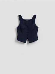 Kamizelka z lnem - granatowy. Niebieskie kamizelki damskie Reserved, z wiskozy. Za 119.99 zł.