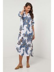 Lin Passion Lniana sukienka w kolorze kremowym rozmiar: 36/38. Brązowe sukienki damskie Lin Passion, bez wzorów, ze lnu, klasyczne, bez kołnierzyka, bez ramiączek, midi. Za 173.99 zł.