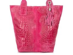 Shopper bag wężowy skórzany fuksja L94. Czerwone shopper bag damskie z aplikacjami, z materiału, małe, zamszowe, bez dodatków. Za 230.99 zł.