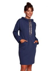 Be Wear Sukienka w kolorze granatowym rozmiar: L. Niebieskie sukienki damskie Be Wear, na co dzień, l, bez wzorów, bez kołnierzyka, bez ramiączek, mini, proste. Za 225.57 zł.