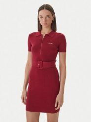 Guess Sukienka dzianinowa V6RK08 Z4642 Bordowy Slim Fit. Czerwone sukienki damskie Guess, xs, z aplikacjami, z dzianiny, bez kołnierzyka, bez ramiączek. Za 569.99 zł.