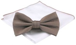Mucha Męska z Poszetką (Zestaw) - Chattier - Stalowy Odcień Beżu. Szare krawaty i muchy męskie Chattier, bez wzorów, eleganckie. Za 59.00 zł.