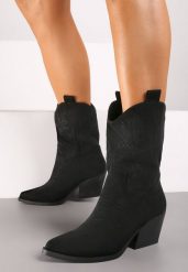 Czarne Botki Kowbojki na Stożkowym Obcasie Arstevia. Czarne botki damskie Born2be, z jeansu, eleganckie, bez obcasa, na obcasie, bez zapięcia. Za 139.99 zł.