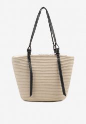 Beżowa Szydełkowa Torebka Typu Shopper z Bawełny Mevonna. Brązowe shopper bag damskie Renee, bez wzorów, z bawełny, bez dodatków. Za 74.99 zł.