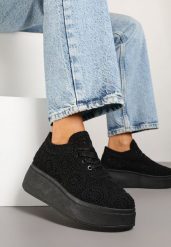 Czarne Szydełkowe Sneakersy Typu Tenisówki na Platformie Filalena. Czarne trampki i tenisówki damskie Renee, bez wzorów, z jeansu. Za 69.99 zł.