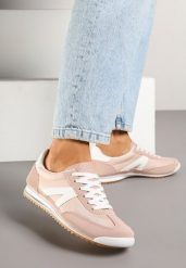 Jasnoróżowe Sneakersy Klasyczne Tenisówki Zdobione Przeszyciami Bortewi. Czerwone trampki i tenisówki damskie Renee, z aplikacjami, z jeansu. Za 79.99 zł.