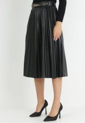 Czarna Spódnica Plisowana z Imitacji Skóry Obono. Czarne spódniczki damskie Born2be, s, bez wzorów, ze skóry, eleganckie, midi, koszulowe. Za 89.99 zł.