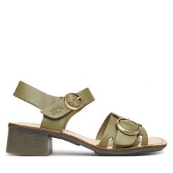 Sandały Fly London. Zielone sandały damskie Fly London, bez wzorów, bez obcasa, na słupku. Za 505.99 zł.