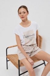 T-shirt z napisem. Białe t-shirty damskie MOODO, xxl, bez wzorów, z bawełny, bez kołnierzyka. W wyprzedaży za 17.99 zł.