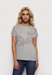 Szary Klasyczny Bawełniany T-shirt z Nadrukiem Wiloa. Szare t-shirty damskie Born2be, l, bez wzorów, z bawełny, bez kołnierzyka. Za 34.99 zł.